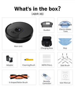 ABIR X6 Robot Vacuum Cleaner, Visual Navigation,APP Virtual Barrier,6000PA Suction,Smart Home Mop,Floor Carpet Washing Appliance