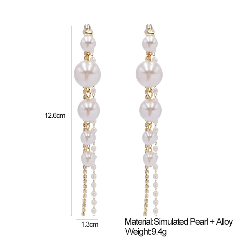 Long Dangle Earrings for Women 2022 Fashion Full Crystal Simulated Pearl Tassel Drop Earring Vintage Gold Color Brincos Jewelry