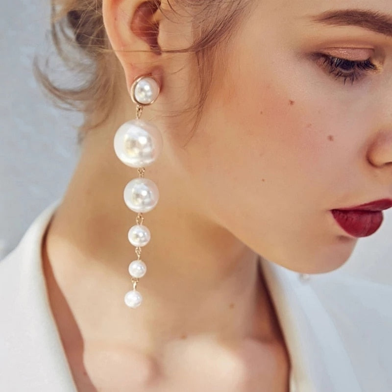 Long Dangle Earrings for Women 2022 Fashion Full Crystal Simulated Pearl Tassel Drop Earring Vintage Gold Color Brincos Jewelry