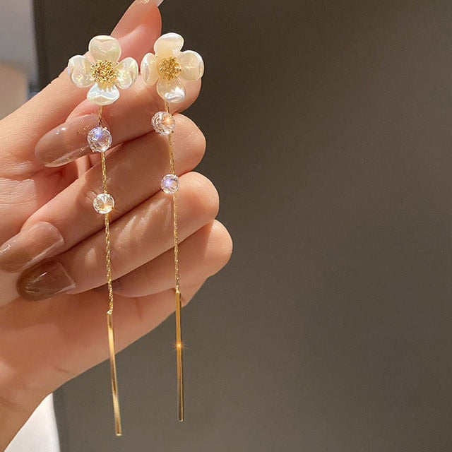 Long Dangle Earrings for Women 2022 Fashion Full Crystal Simulated Pearl Tassel Drop Earring Vintage Gold Color Brincos Jewelry