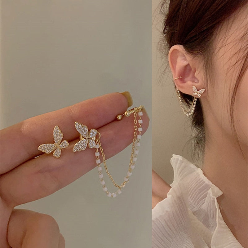 Long Dangle Earrings for Women 2022 Fashion Full Crystal Simulated Pearl Tassel Drop Earring Vintage Gold Color Brincos Jewelry