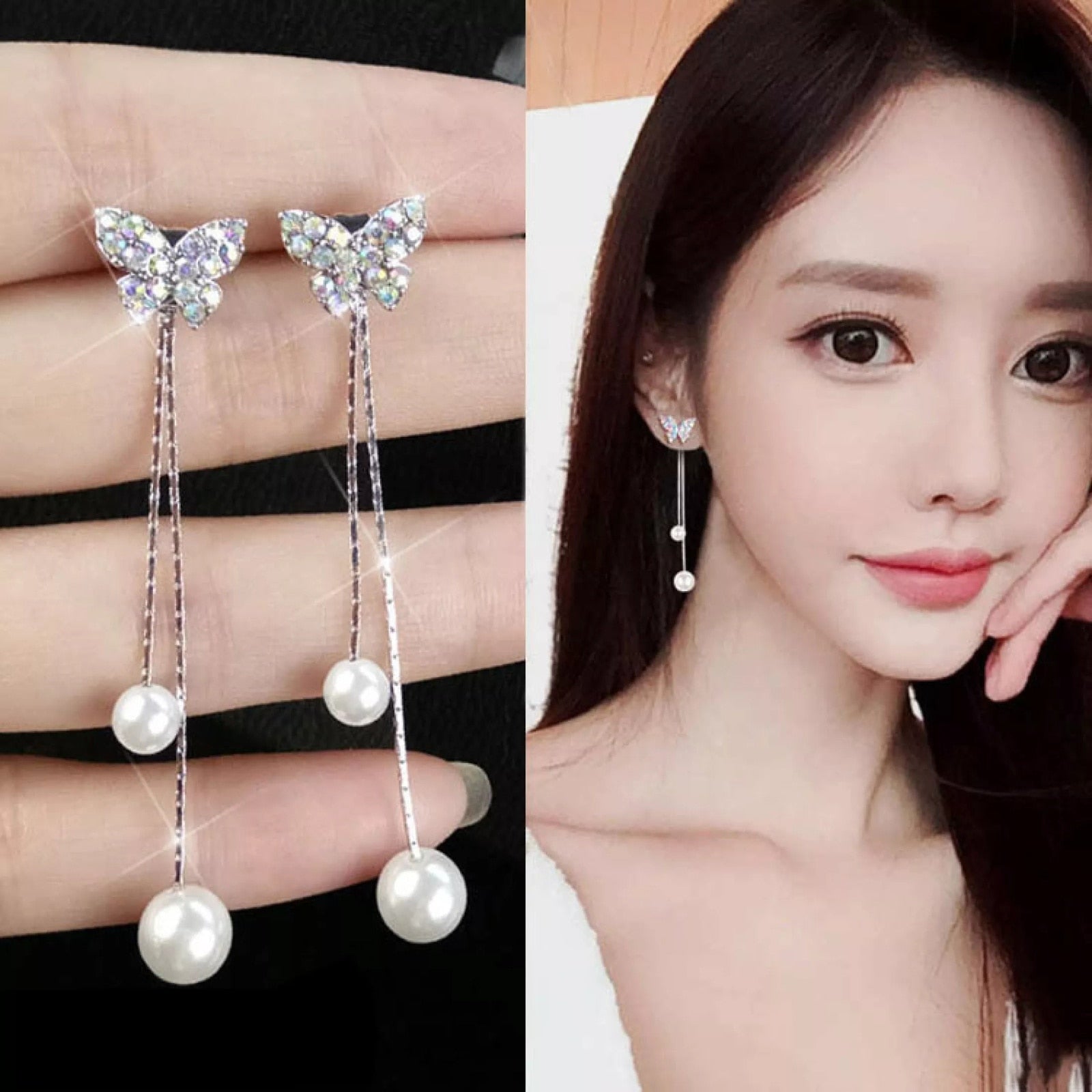 Long Dangle Earrings for Women 2022 Fashion Full Crystal Simulated Pearl Tassel Drop Earring Vintage Gold Color Brincos Jewelry