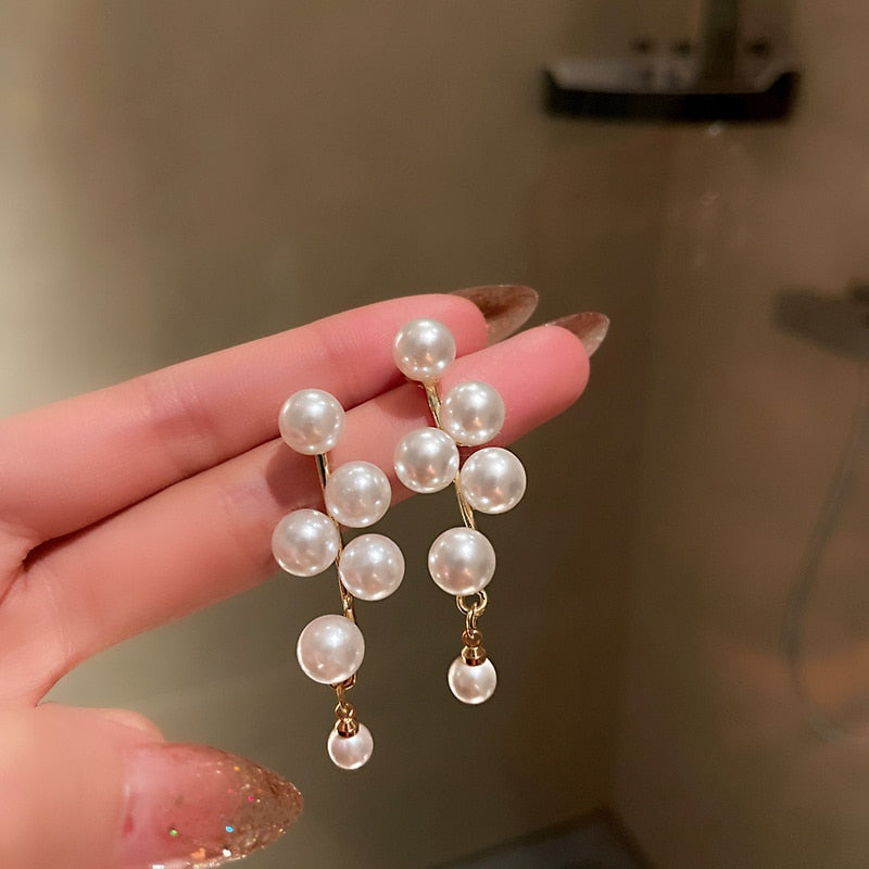 Long Dangle Earrings for Women 2022 Fashion Full Crystal Simulated Pearl Tassel Drop Earring Vintage Gold Color Brincos Jewelry