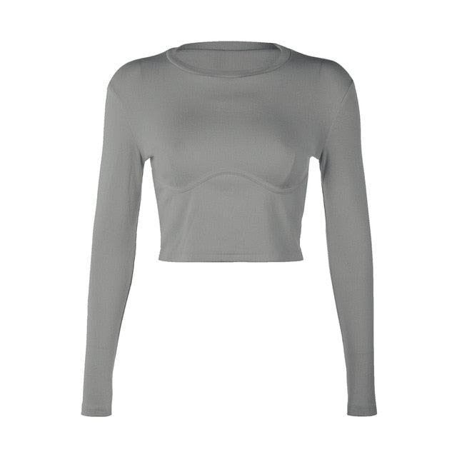 SUCHCUTE soild female tshirt knit long sleeve 2019 White Wild T Shirt casual fashion tee club simple women tops outfits