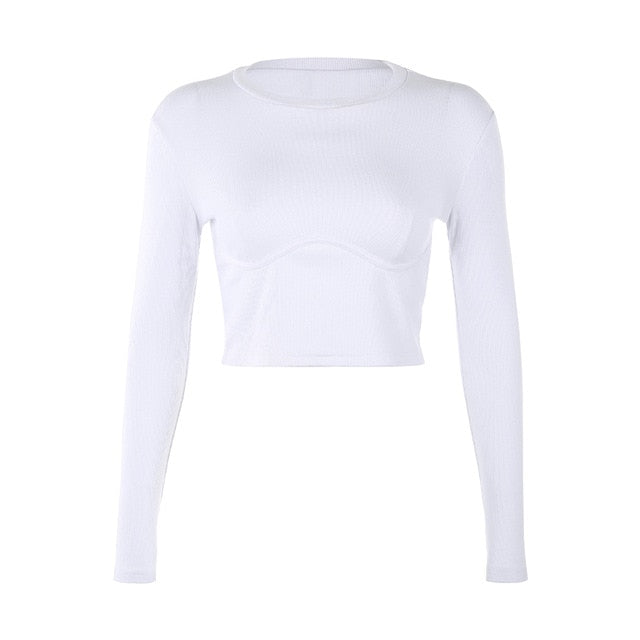 SUCHCUTE soild female tshirt knit long sleeve 2019 White Wild T Shirt casual fashion tee club simple women tops outfits