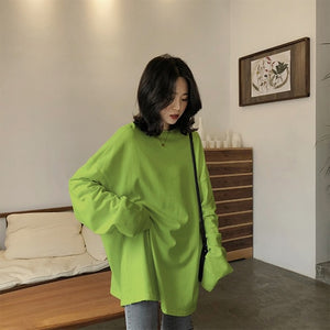 2020 spring Solid Simple oversized tshirt harajuku long T Shirt Women kawaii T-shirts Women 90s White yellow long Sleeve Tops