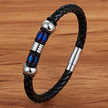 Fashion Stainless Steel Charm Magnetic Black Men Bracelet Leather Genuine Braided Punk Rock Bangles Jewelry Accessories Friend