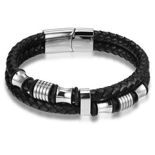 Fashion Stainless Steel Charm Magnetic Black Men Bracelet Leather Genuine Braided Punk Rock Bangles Jewelry Accessories Friend