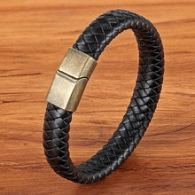 Fashion Stainless Steel Charm Magnetic Black Men Bracelet Leather Genuine Braided Punk Rock Bangles Jewelry Accessories Friend