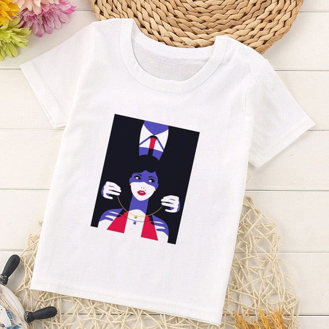 VOGUE Princess Print Girls Tshirt Harajuku Kawaii Fashion Girl Top Cartoon Casual Girl T Shirts Children Round Neck Short Sleeve