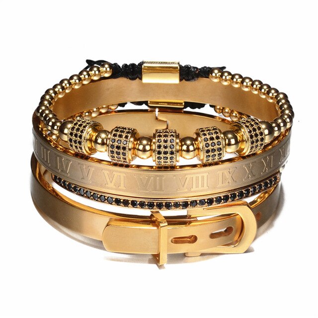 Luxury Roman Royal Classic Stainless Steel Bangle Cuff Bracelets Fashion Titanium Steel Type C Twisted Numeral Bangle For Men