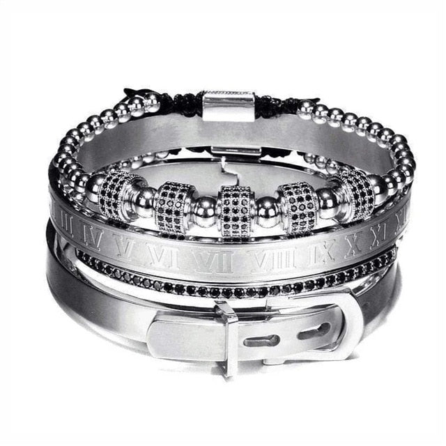 Luxury Roman Royal Classic Stainless Steel Bangle Cuff Bracelets Fashion Titanium Steel Type C Twisted Numeral Bangle For Men