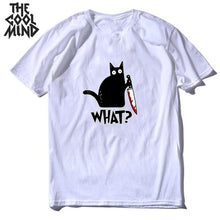 COOLMIND 100% cotton short sleeve cool knife cat print men T shirt casual loose cat men tshirt o-neck t-shirt men tee shirts top