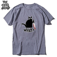 COOLMIND 100% cotton short sleeve cool knife cat print men T shirt casual loose cat men tshirt o-neck t-shirt men tee shirts top