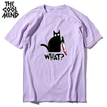 COOLMIND 100% cotton short sleeve cool knife cat print men T shirt casual loose cat men tshirt o-neck t-shirt men tee shirts top