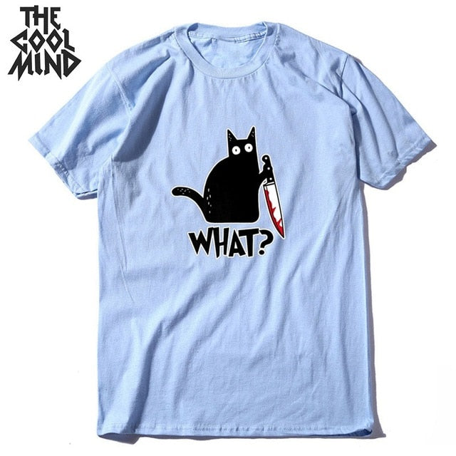 COOLMIND 100% cotton short sleeve cool knife cat print men T shirt casual loose cat men tshirt o-neck t-shirt men tee shirts top
