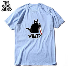 COOLMIND 100% cotton short sleeve cool knife cat print men T shirt casual loose cat men tshirt o-neck t-shirt men tee shirts top