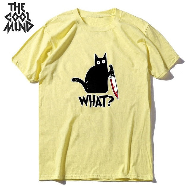 COOLMIND 100% cotton short sleeve cool knife cat print men T shirt casual loose cat men tshirt o-neck t-shirt men tee shirts top