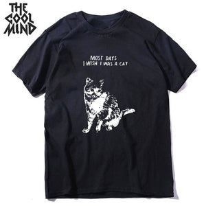 COOLMIND 100% cotton short sleeve cool knife cat print men T shirt casual loose cat men tshirt o-neck t-shirt men tee shirts top