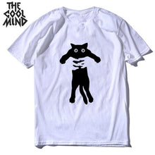 COOLMIND 100% cotton short sleeve cool knife cat print men T shirt casual loose cat men tshirt o-neck t-shirt men tee shirts top