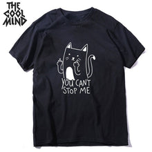 COOLMIND 100% cotton short sleeve cool knife cat print men T shirt casual loose cat men tshirt o-neck t-shirt men tee shirts top