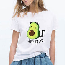 LUCKYROLL Avocado Cat Pattern T Shirt Women Harajuku Vegan Cute Tops Plus Size S-3XL T-shirt Tee Tops