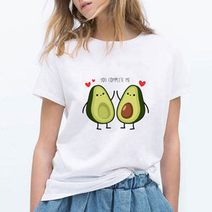 LUCKYROLL Avocado Cat Pattern T Shirt Women Harajuku Vegan Cute Tops Plus Size S-3XL T-shirt Tee Tops