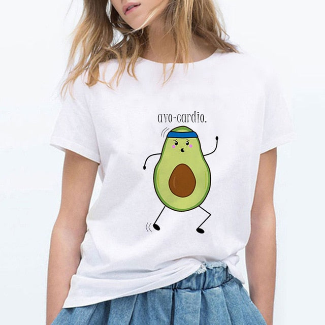 LUCKYROLL Avocado Cat Pattern T Shirt Women Harajuku Vegan Cute Tops Plus Size S-3XL T-shirt Tee Tops