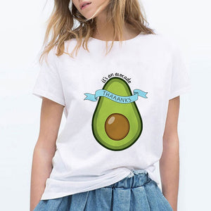 LUCKYROLL Avocado Cat Pattern T Shirt Women Harajuku Vegan Cute Tops Plus Size S-3XL T-shirt Tee Tops