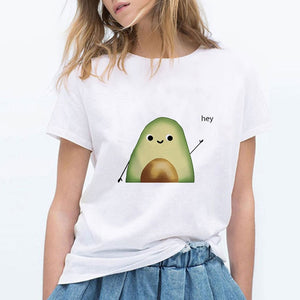 LUCKYROLL Avocado Cat Pattern T Shirt Women Harajuku Vegan Cute Tops Plus Size S-3XL T-shirt Tee Tops