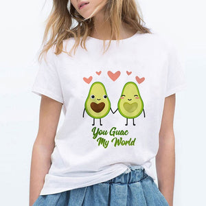 LUCKYROLL Avocado Cat Pattern T Shirt Women Harajuku Vegan Cute Tops Plus Size S-3XL T-shirt Tee Tops