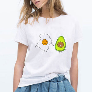 LUCKYROLL Avocado Cat Pattern T Shirt Women Harajuku Vegan Cute Tops Plus Size S-3XL T-shirt Tee Tops