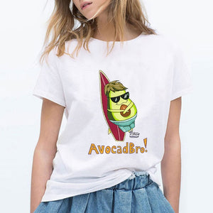 LUCKYROLL Avocado Cat Pattern T Shirt Women Harajuku Vegan Cute Tops Plus Size S-3XL T-shirt Tee Tops