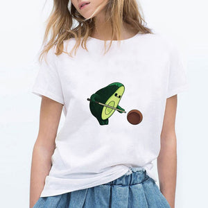 LUCKYROLL Avocado Cat Pattern T Shirt Women Harajuku Vegan Cute Tops Plus Size S-3XL T-shirt Tee Tops