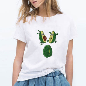 LUCKYROLL Avocado Cat Pattern T Shirt Women Harajuku Vegan Cute Tops Plus Size S-3XL T-shirt Tee Tops