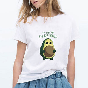 LUCKYROLL Avocado Cat Pattern T Shirt Women Harajuku Vegan Cute Tops Plus Size S-3XL T-shirt Tee Tops