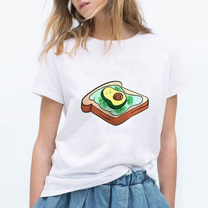 LUCKYROLL Avocado Cat Pattern T Shirt Women Harajuku Vegan Cute Tops Plus Size S-3XL T-shirt Tee Tops