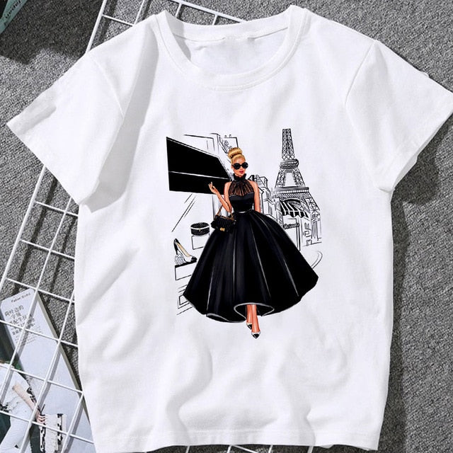 Summer Women T-shirt 2020 Fashion beauty champagne pattern Printing Tshirt Harajuku Leisure Streetwear Female Clothing Tshirt