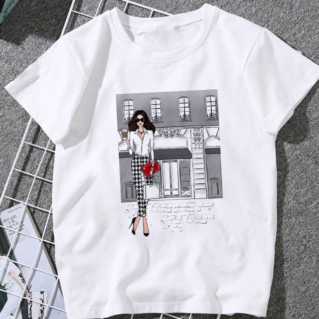 Summer Women T-shirt 2020 Fashion beauty champagne pattern Printing Tshirt Harajuku Leisure Streetwear Female Clothing Tshirt