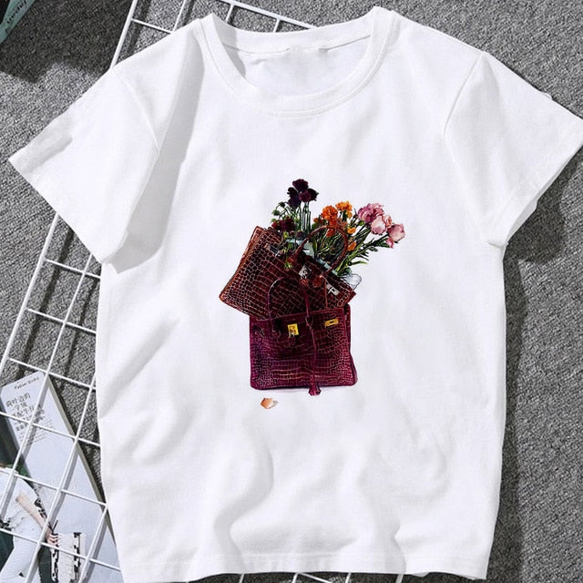 Summer Women T-shirt 2020 Fashion beauty champagne pattern Printing Tshirt Harajuku Leisure Streetwear Female Clothing Tshirt