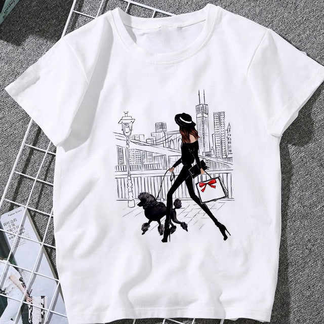 Summer Women T-shirt 2020 Fashion beauty champagne pattern Printing Tshirt Harajuku Leisure Streetwear Female Clothing Tshirt