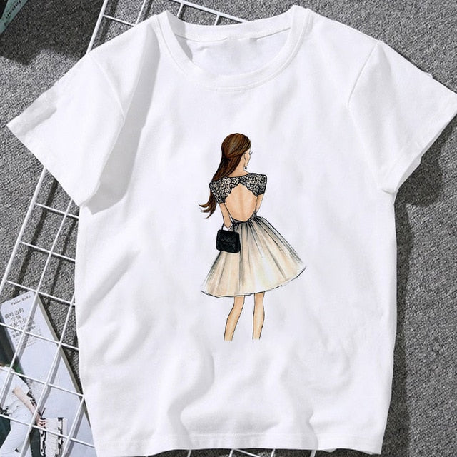 Summer Women T-shirt 2020 Fashion beauty champagne pattern Printing Tshirt Harajuku Leisure Streetwear Female Clothing Tshirt