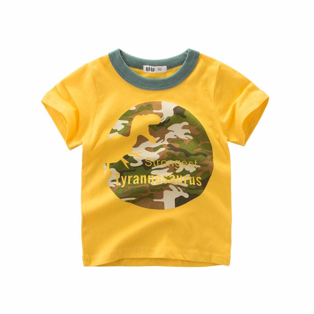 Boys & Girls Cartoon T-shirts Kids Dinosaur Print T Shirt For Boys Children Summer Short Sleeve T-shirt Cotton Tops Clothing