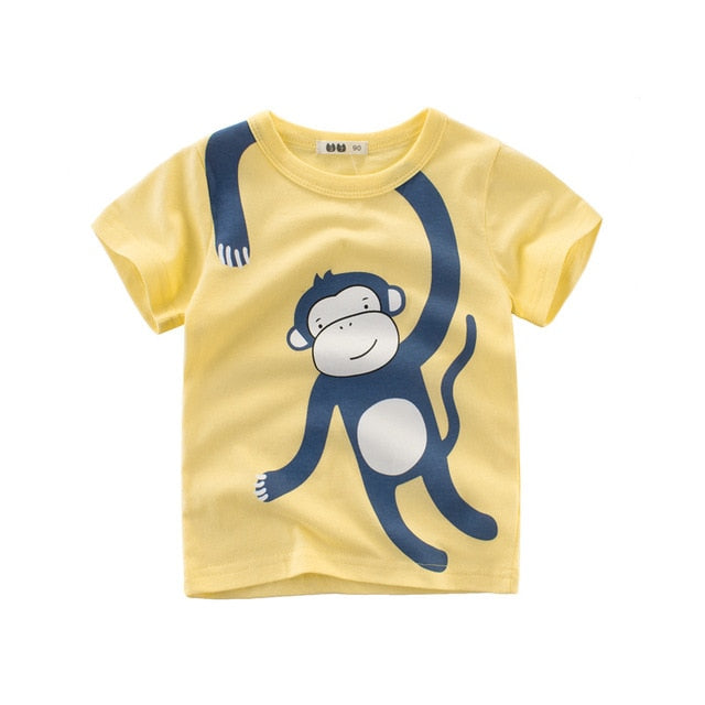 T Shirt Cartoon Animals Baby Kids Boys Girls Children Cotton Short Sleeves Summer Clothing Lion Monkey Print Tee Red Car Toddler