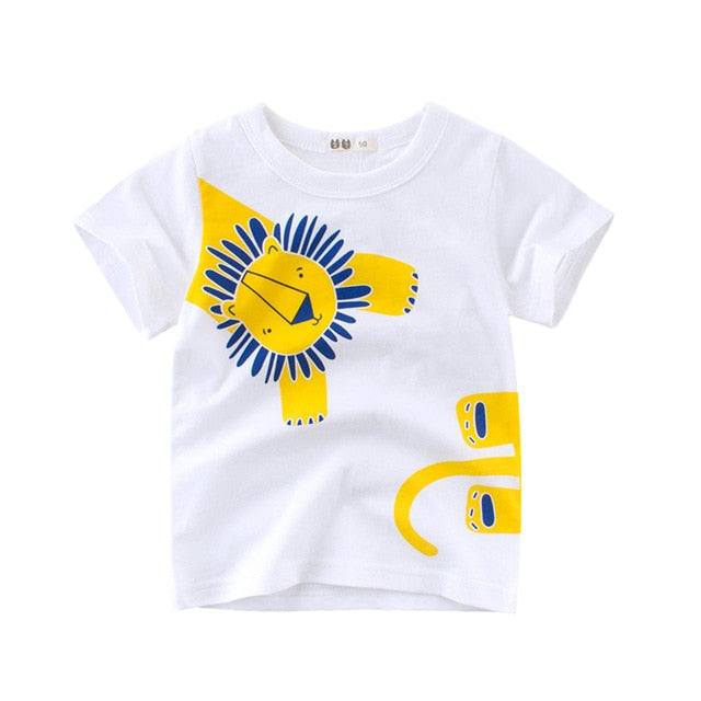 T Shirt Cartoon Animals Baby Kids Boys Girls Children Cotton Short Sleeves Summer Clothing Lion Monkey Print Tee Red Car Toddler