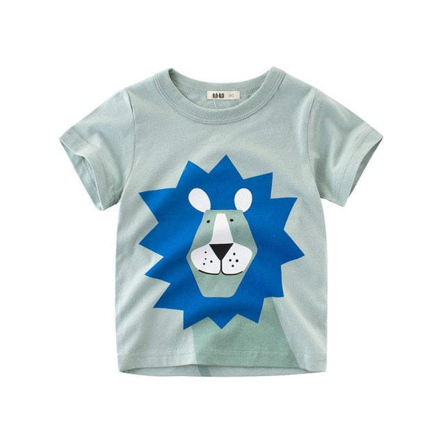 T Shirt Cartoon Animals Baby Kids Boys Girls Children Cotton Short Sleeves Summer Clothing Lion Monkey Print Tee Red Car Toddler