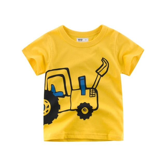T Shirt Cartoon Animals Baby Kids Boys Girls Children Cotton Short Sleeves Summer Clothing Lion Monkey Print Tee Red Car Toddler