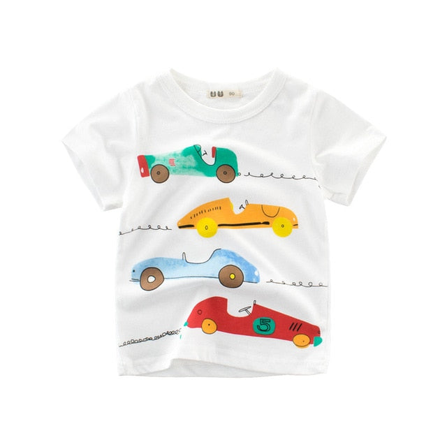 T Shirt Cartoon Animals Baby Kids Boys Girls Children Cotton Short Sleeves Summer Clothing Lion Monkey Print Tee Red Car Toddler