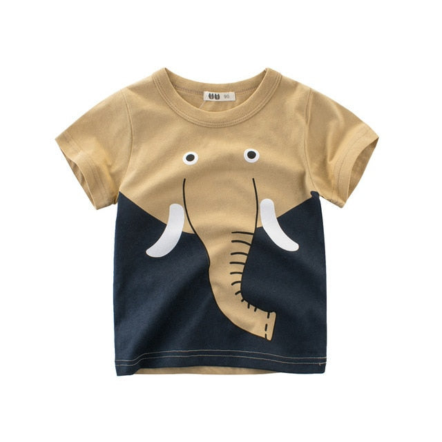 T Shirt Cartoon Animals Baby Kids Boys Girls Children Cotton Short Sleeves Summer Clothing Lion Monkey Print Tee Red Car Toddler