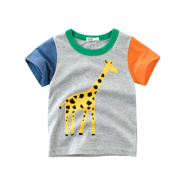 T Shirt Cartoon Animals Baby Kids Boys Girls Children Cotton Short Sleeves Summer Clothing Lion Monkey Print Tee Red Car Toddler
